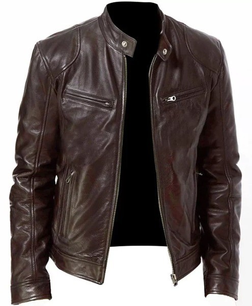 Men’s Handmade Cafe Racer Biker Genuine Sheepskin Leather Motercycle Jacket