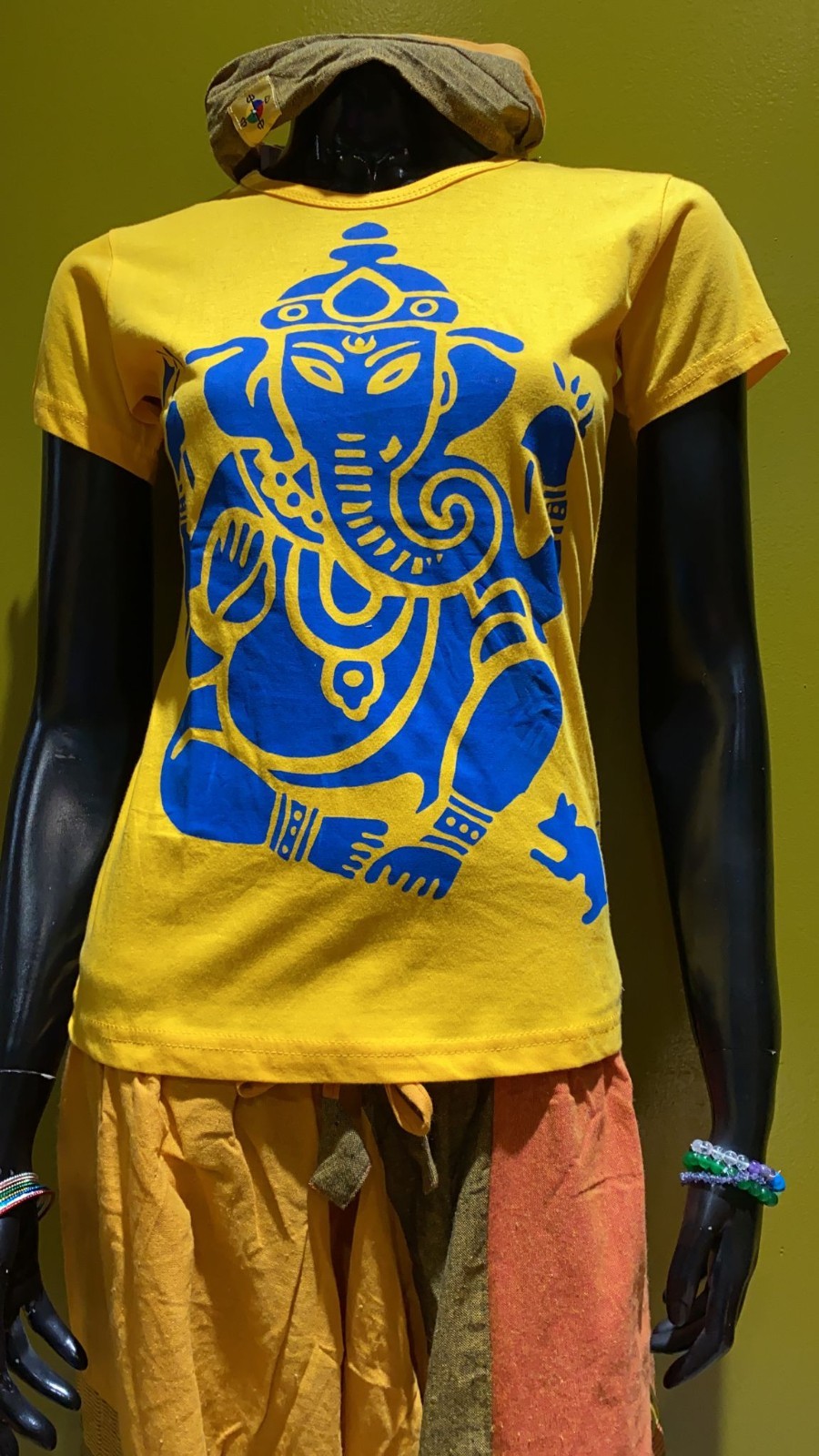 Ganesh Painted Tee: 100% Organic Cotton T Shirt for Women: XS