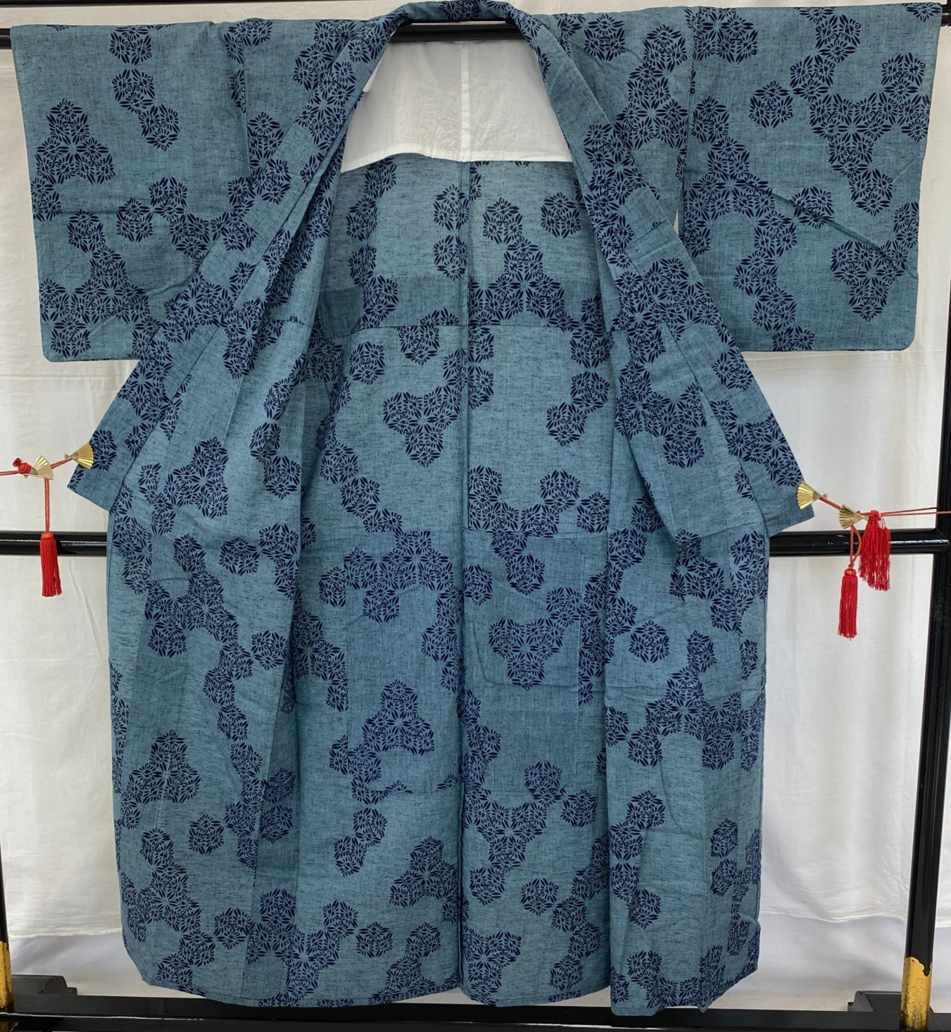 Japanese Vintage Kimono Yukata Blue No Lining Traditional Authentic Length 58 in