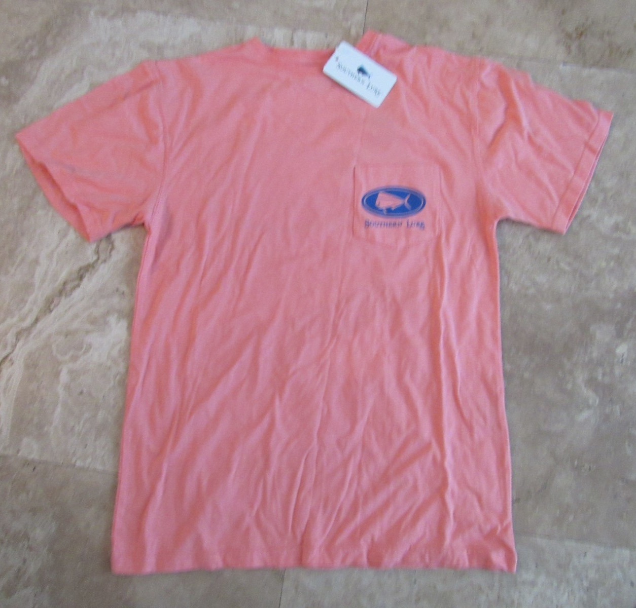 Mens size S, small Southern Lure pocket t-shirt, NEW peach