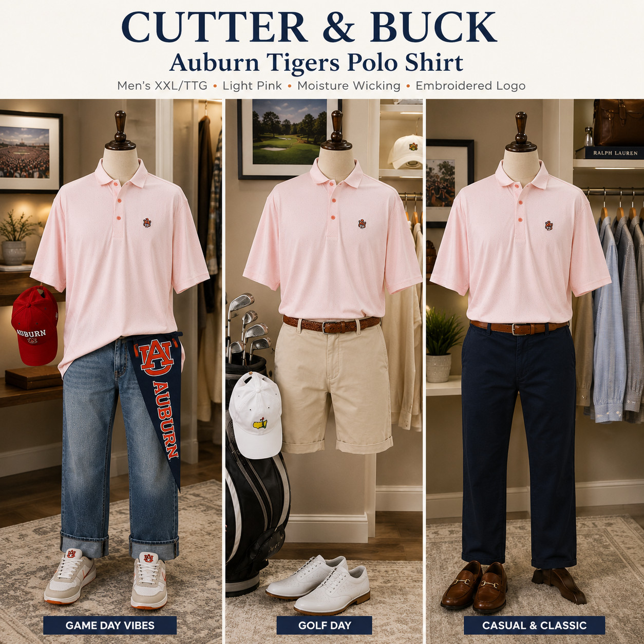 Cutter & Buck Auburn Tigers Polo Shirt Men XXL Golf Performance War Eagle!