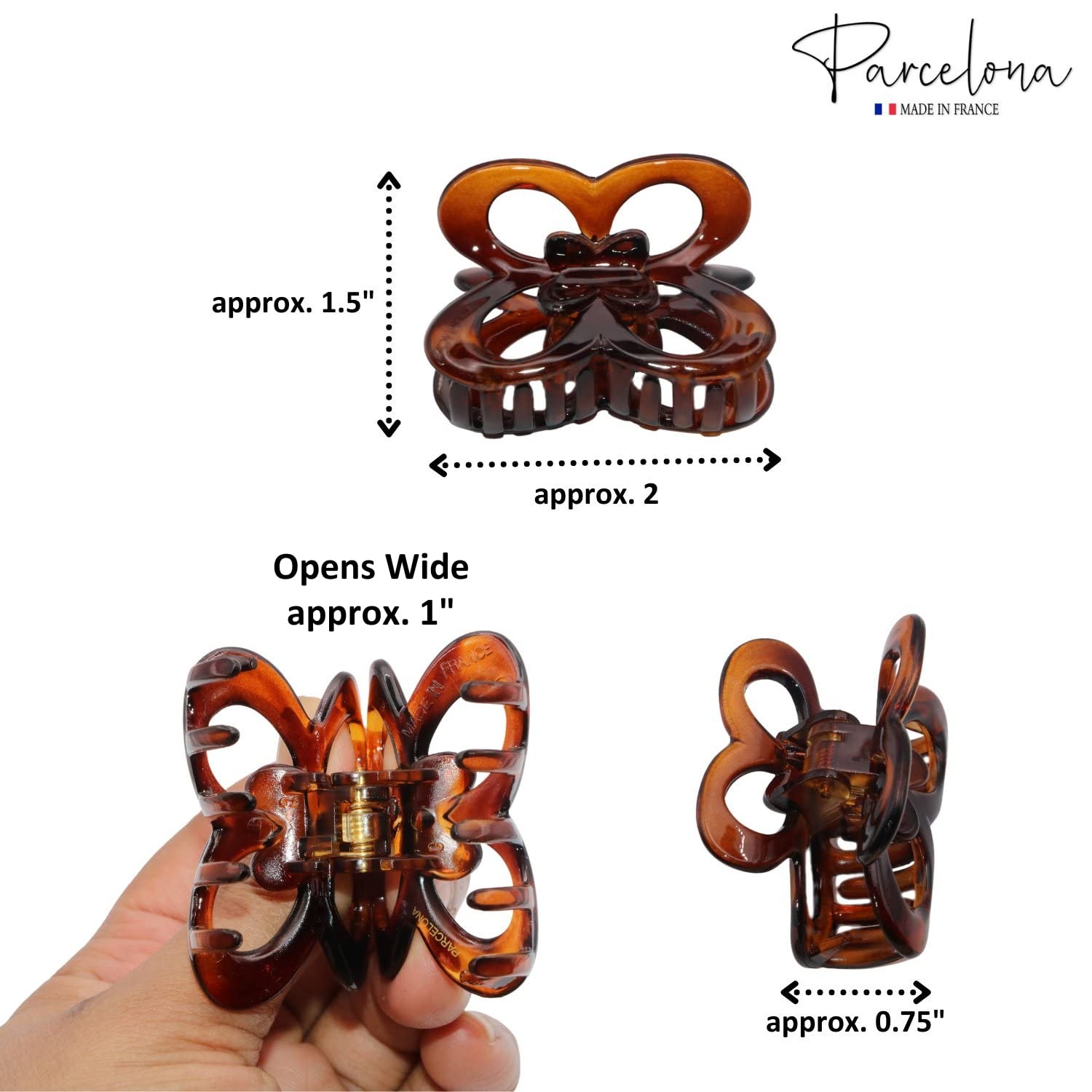 Parcelona French Butterfly Small 2″ Tortoise Shell Brown Cellulose Jaw Claw Clip