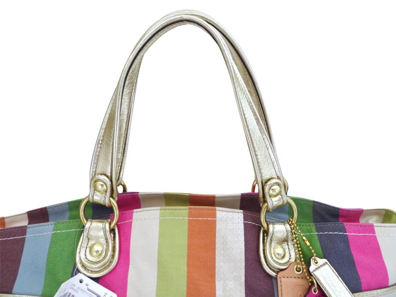 New Coach Legacy Striped Pink Green Blue Sequined Rocker Purse Crossbody RARE!
