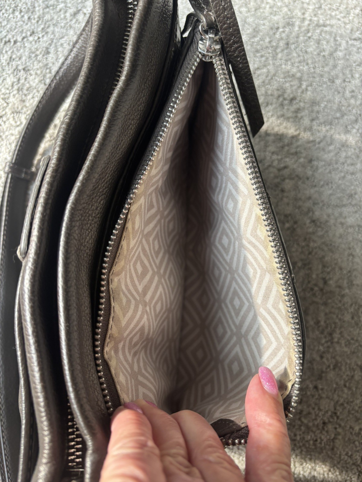 BRIGHTON Crossbody Organizer in Cappuccino Pebbled Leather w/ Silver Studs
