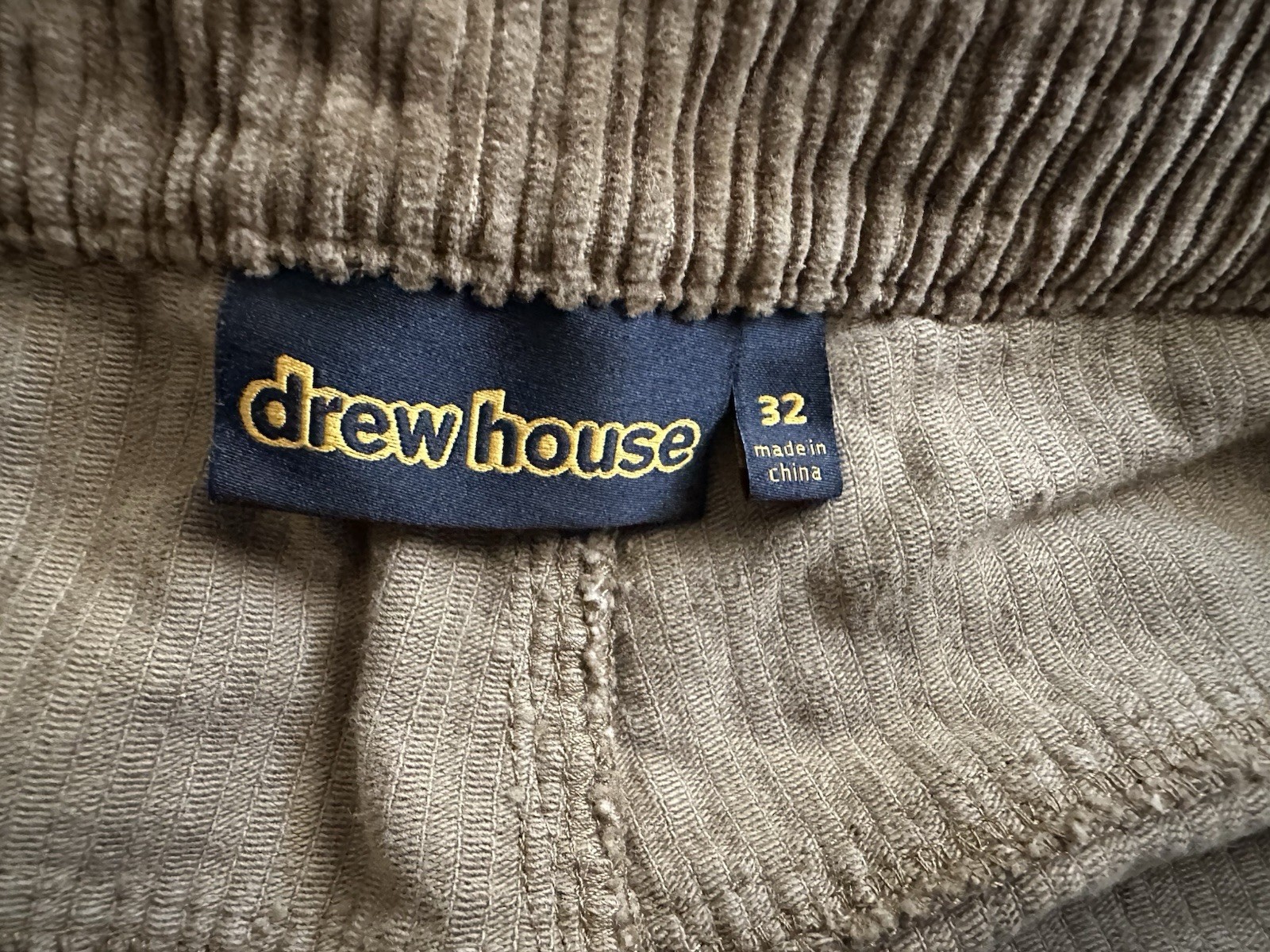 drew house Men’s Brown Corduroy Casual Pants 32 Straight Leg Logo Pockets