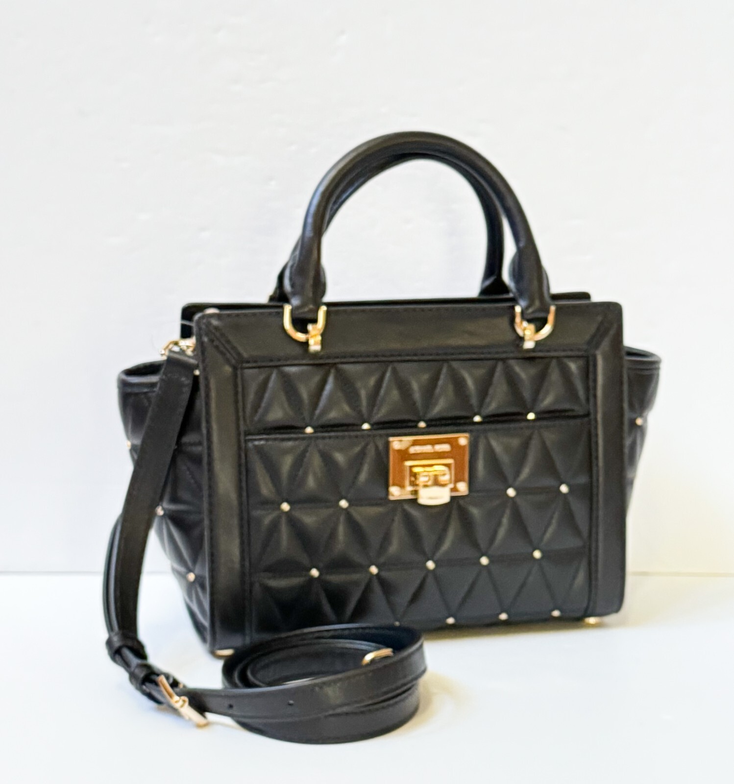 MICHAEL KORS VIVIANNE SMALL SATCHEL CROSSBODY BAG BLACK/GOLD STUDS