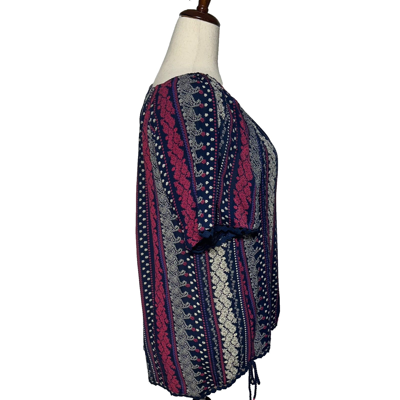 Westport Top Womens 2X Red Blue Floral Paisley Lace Trim Peasant Boho NWT