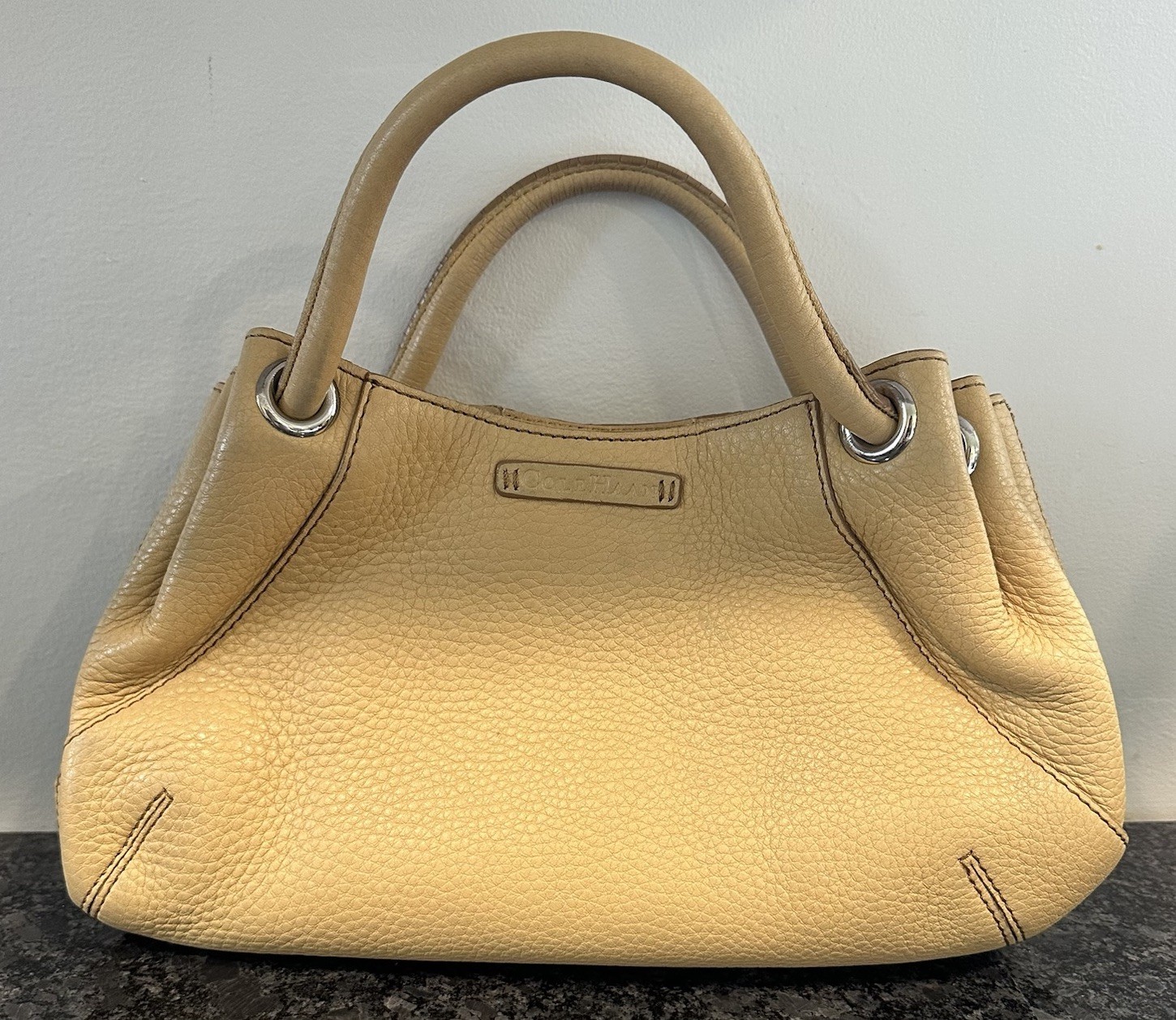 Cole Haan Handbag Yellow/beige Pebbled Leather Magnetic Closure