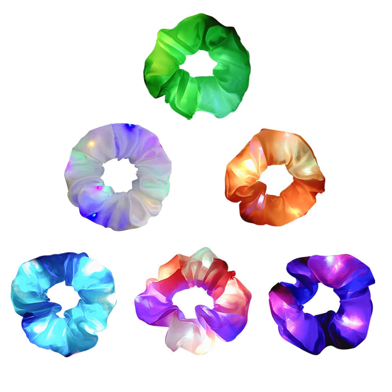 LED Scrunchies, 6 Pcs Light 1 Count (Pack of 6), Blue,Green,White,Pink,Purple