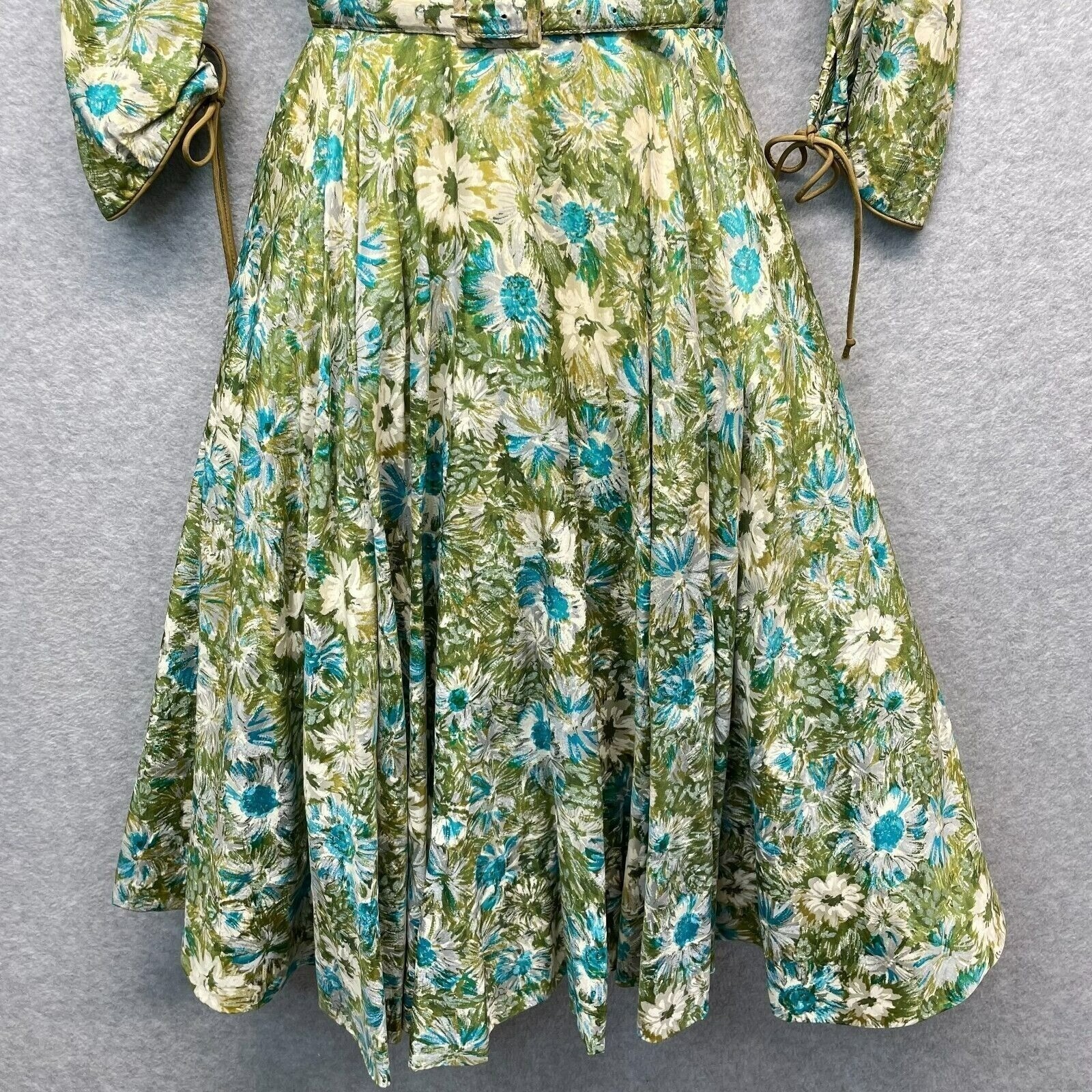 Dance Time by Phyllis Vintage Dress Womens XS/S Green Floral 1950’s Full Sweep