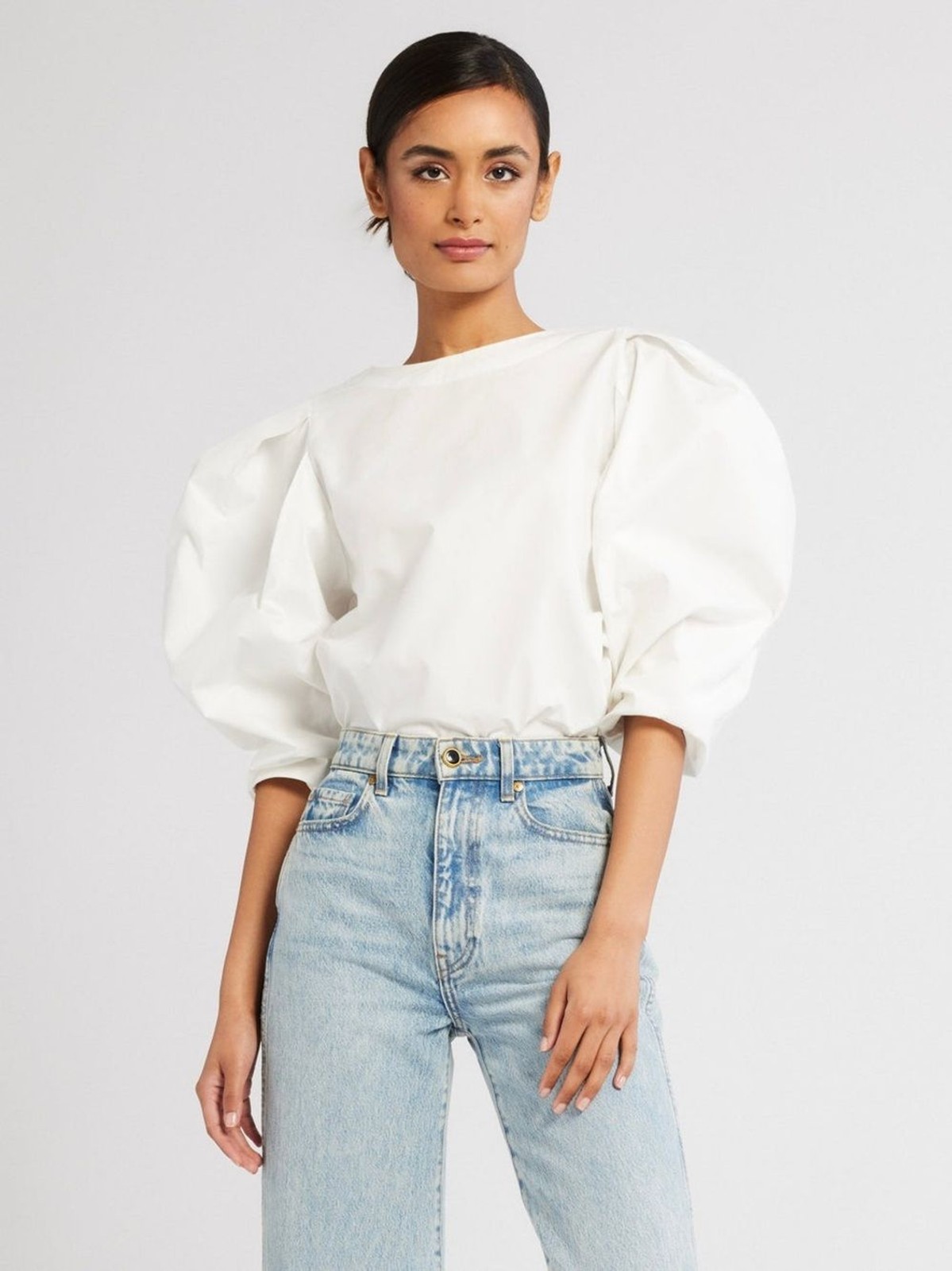NEW MILLE Lila Top in White Size Large 100% Cotton Blouse