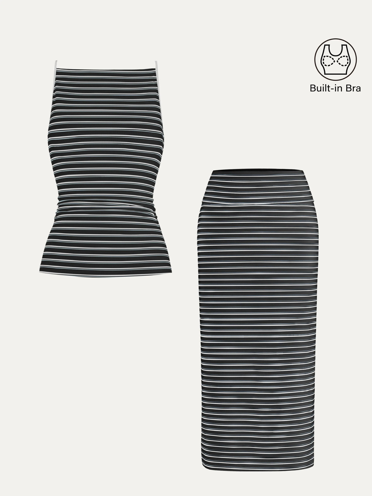 OGL 2Pcs Set Striped Spaghetti Bra Top & Low Rise Striped Midi Skirt