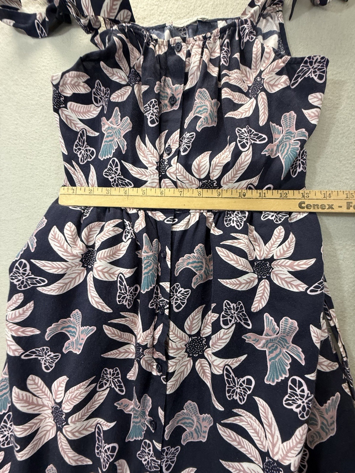 Outerknown Leighton Floral Birds Butterfly Navy catalina Maxi Dress Small