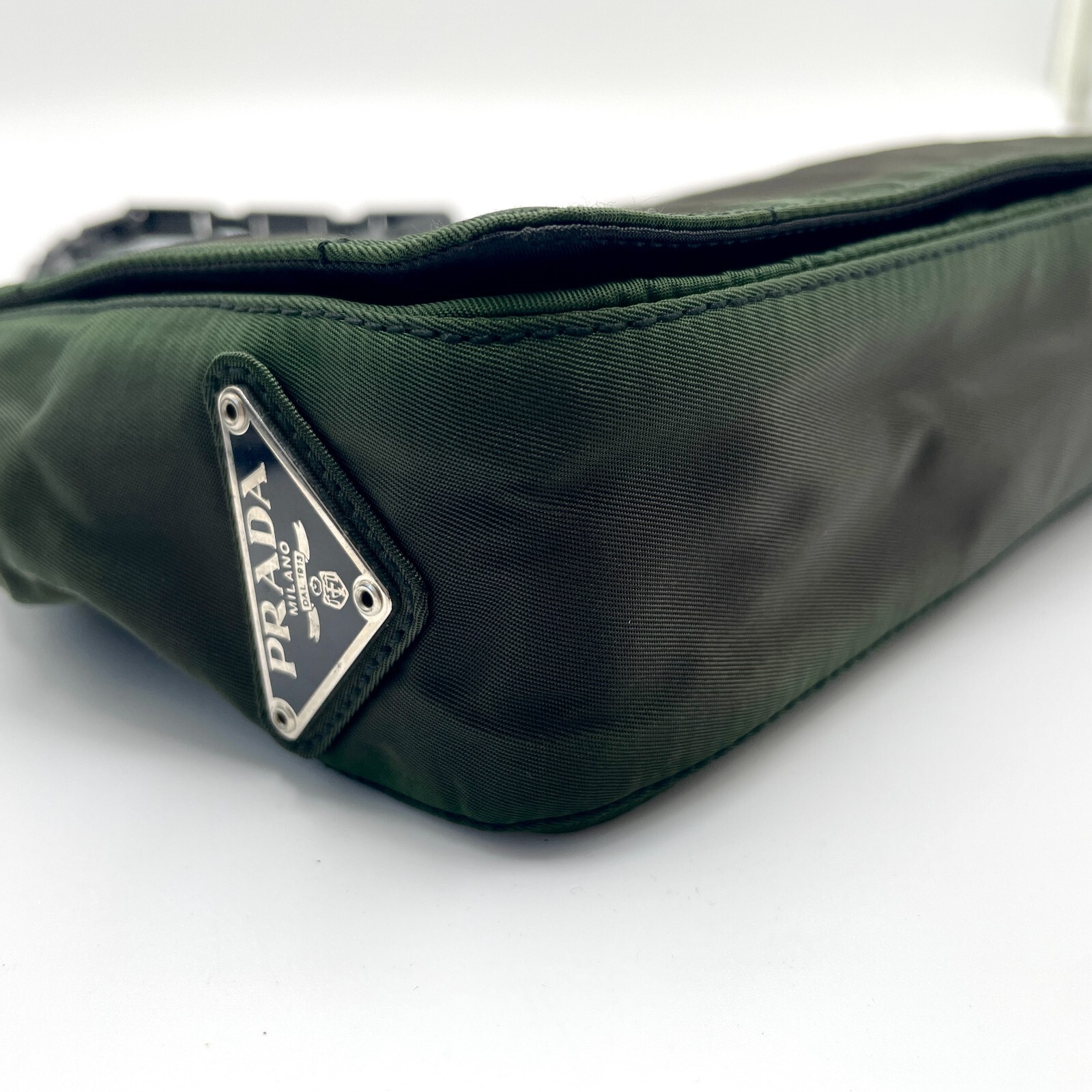 PRADA Chain Shoulder Bag Nylon Plastic Leather Khaki Black 612