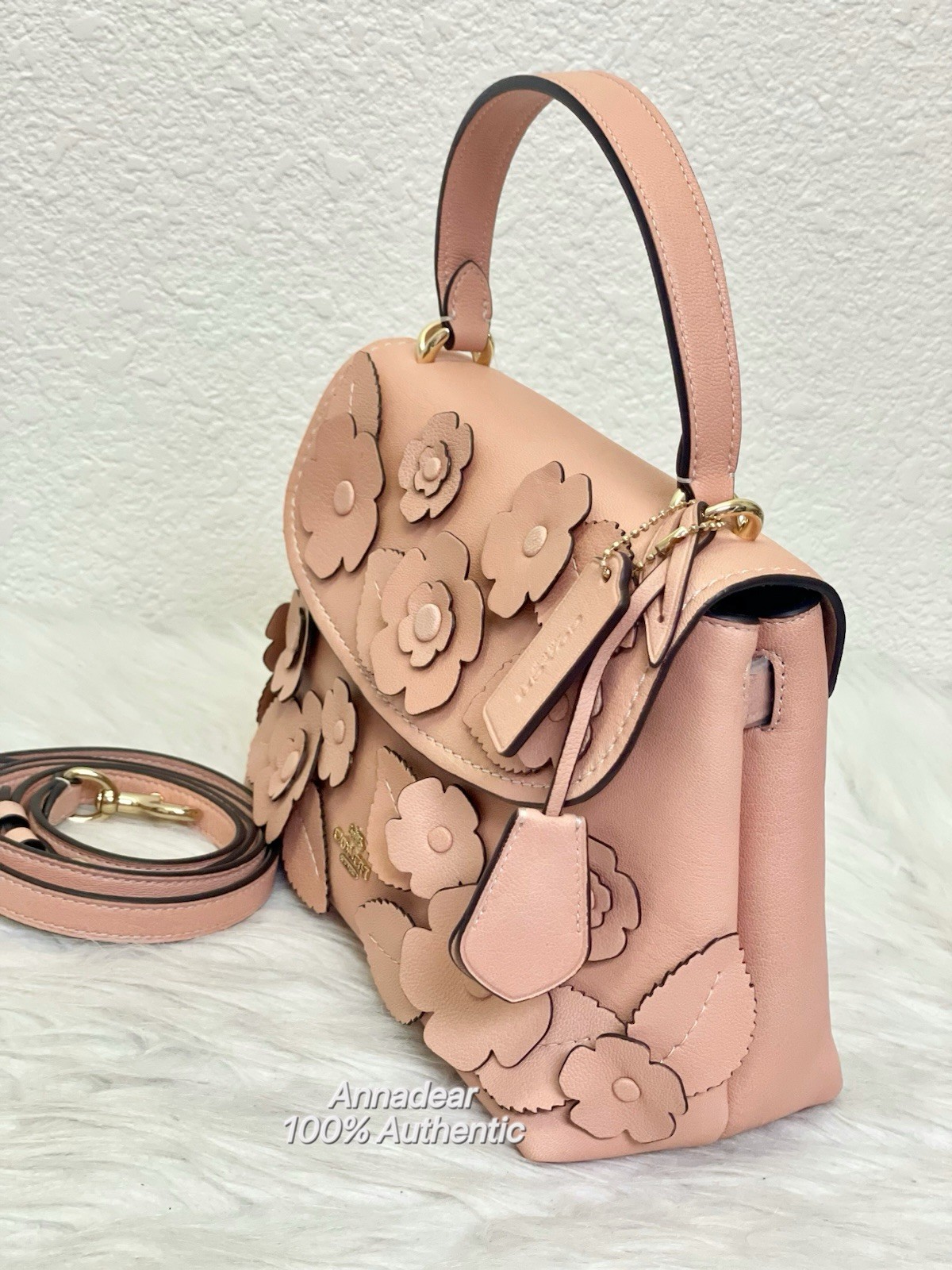 NWT COACH CDY44 Emory Top Handle Bag with Floral Appliqué in Light Pink