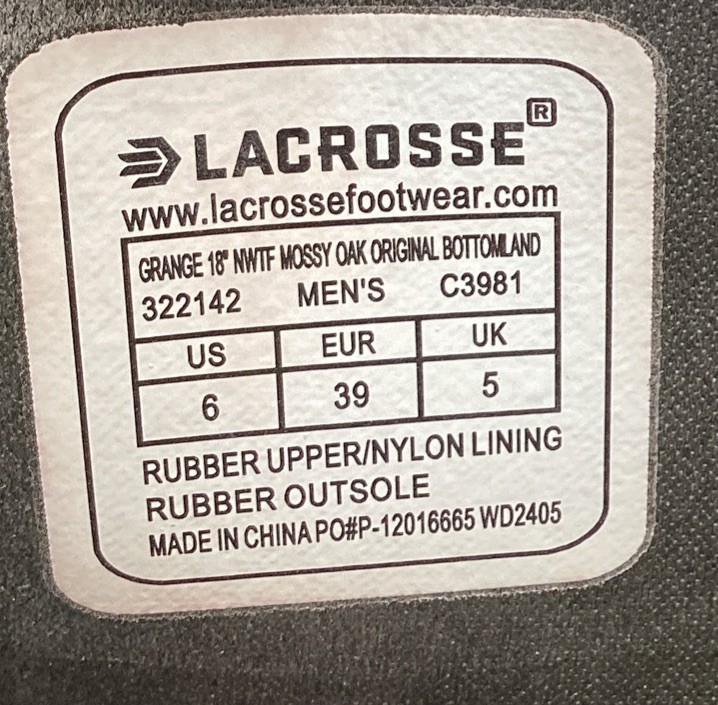 LaCrosse Grange Men’s 18″ Rubber Soft Toe Hunting Boots- Mossy Oak-Size: 6