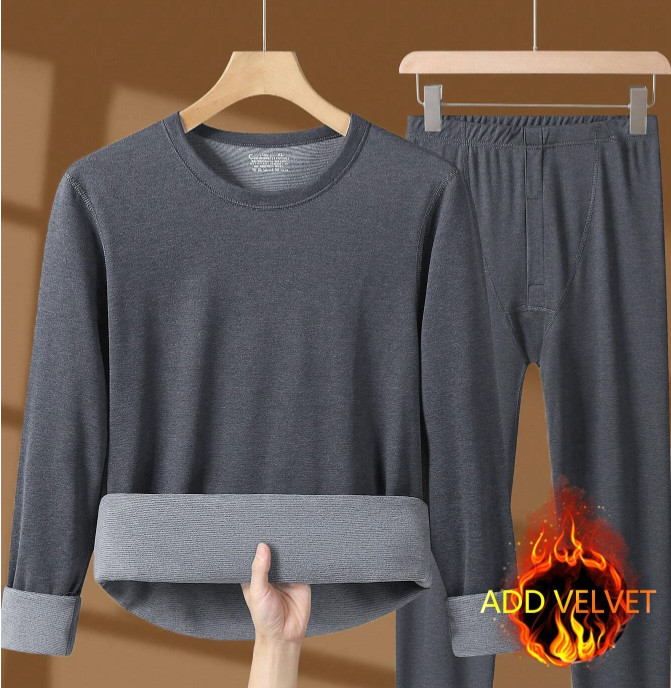 Men Fleece Lined Thermal Underwear Set Warm Soft Fit Long Johns Tops and Pants