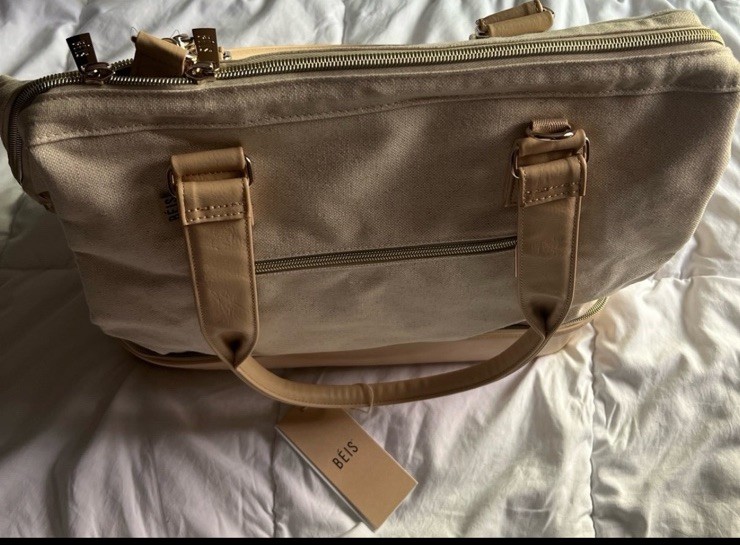BEIS Biege Voyage Mini Weekender Bag Travel Carry On Luggage Laptop Canvas NWT