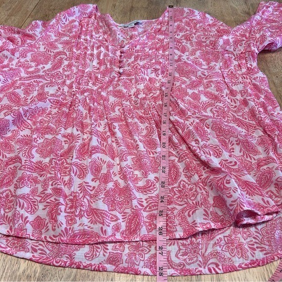 Counterparts Blouse Womens XL Pink Paisley Floral Pintuck V-Neck 3/4 Sleeve