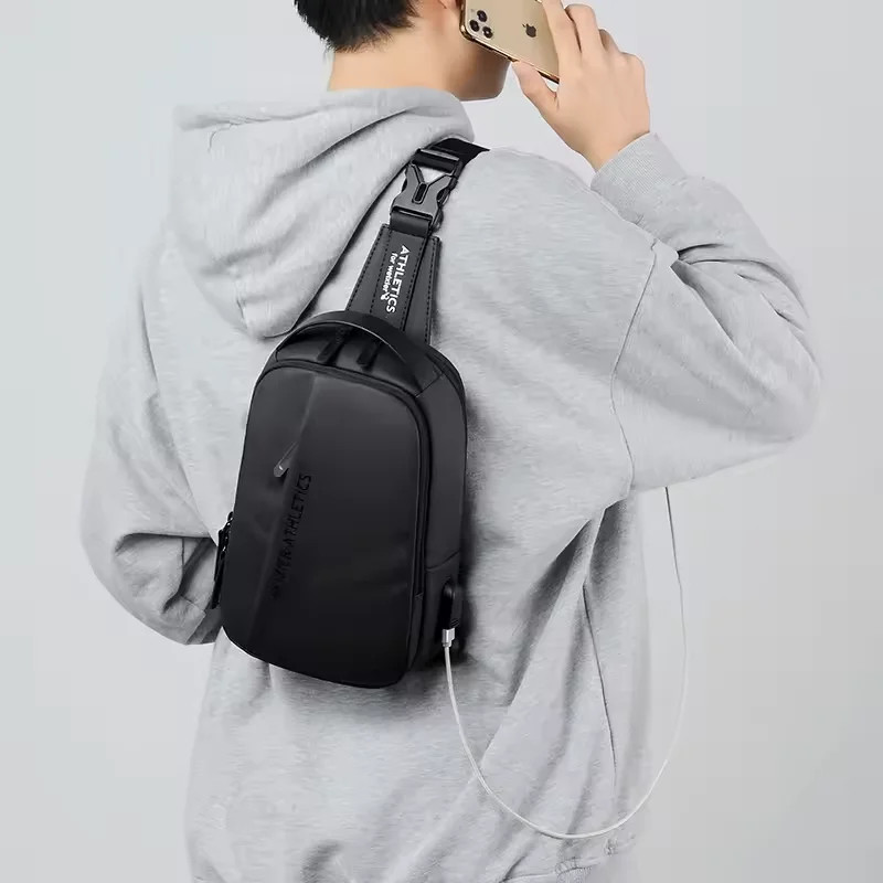 Durable Oxford Fabric Men’s Sling Bag Stylish Motorcycle Crossbody Chest Pack wi