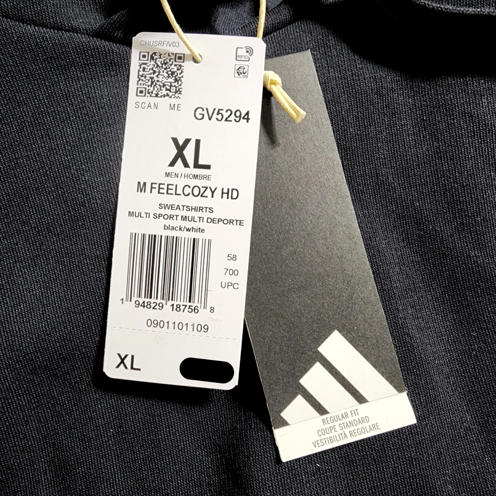Adidas Essentials Feelcozy HD Logo Hoodie Sweatshirt Black White GV5294 S M XL