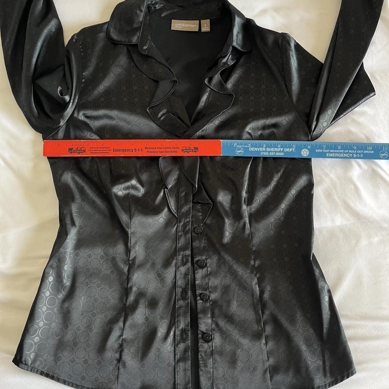 Brand New (Tag $36) Croft & Barrow Black Ruffle Collar Satin Long Sleeve Blouse
