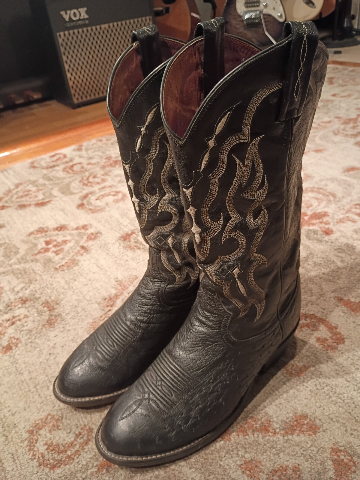 TONY LAMA BONHAM BLACK SMOOTH OSTRICH & LEATHER COWBOY BOOTS #CT871 MEN’S 7D