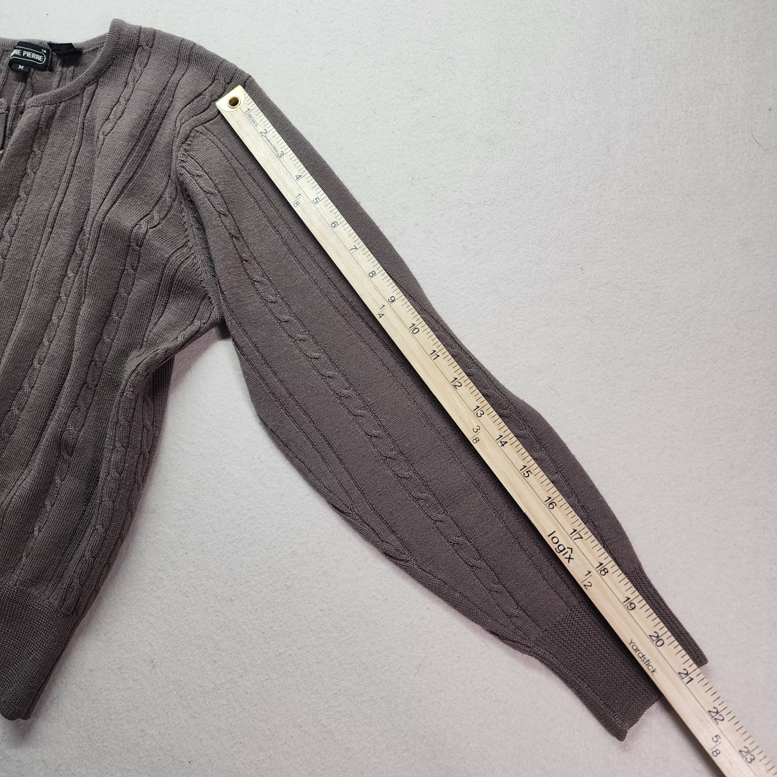 Pierre Cardin Womens Cardigan Medium Brown 100% Merino Wool Button Front Classic