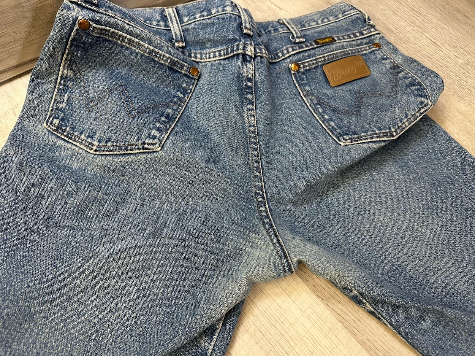 VTG Wrangler Jeans Faded Blue Western Denim US Fabric Men 36X30 (Actual 35X27.5)