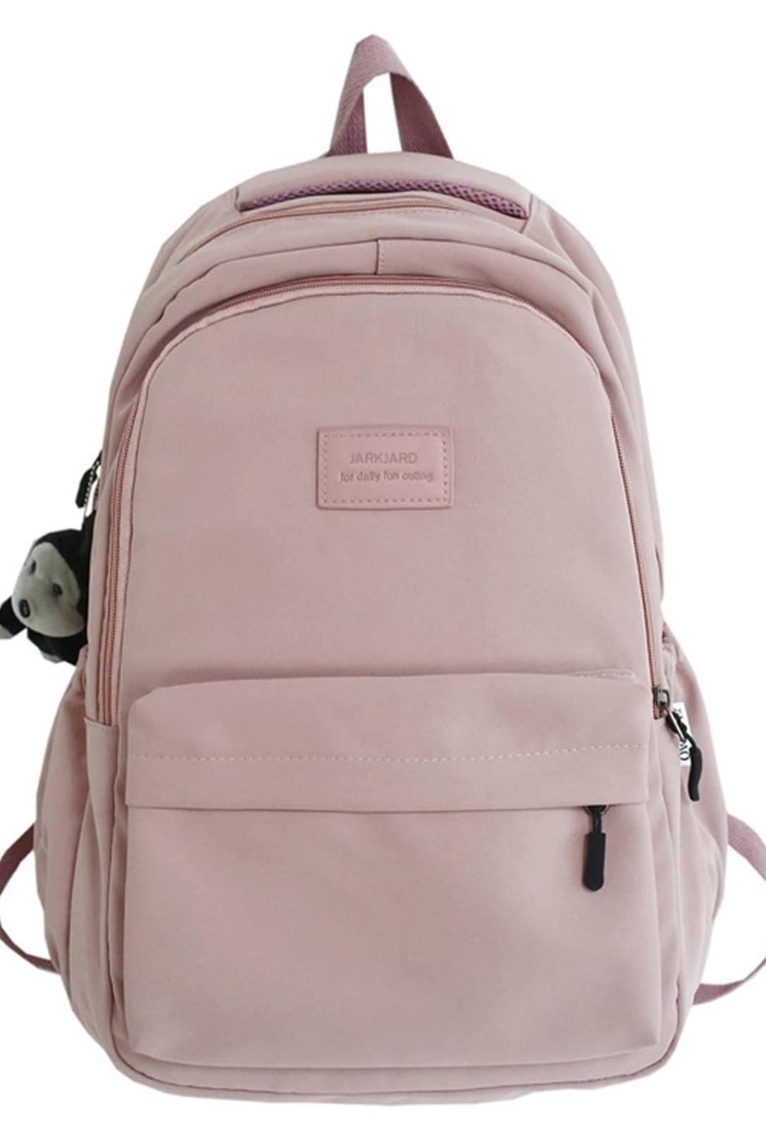 JARKIARD Pink Kids Backpack with Plush Monkey Keychain, Canvas, 17.7×12.6×5.1in