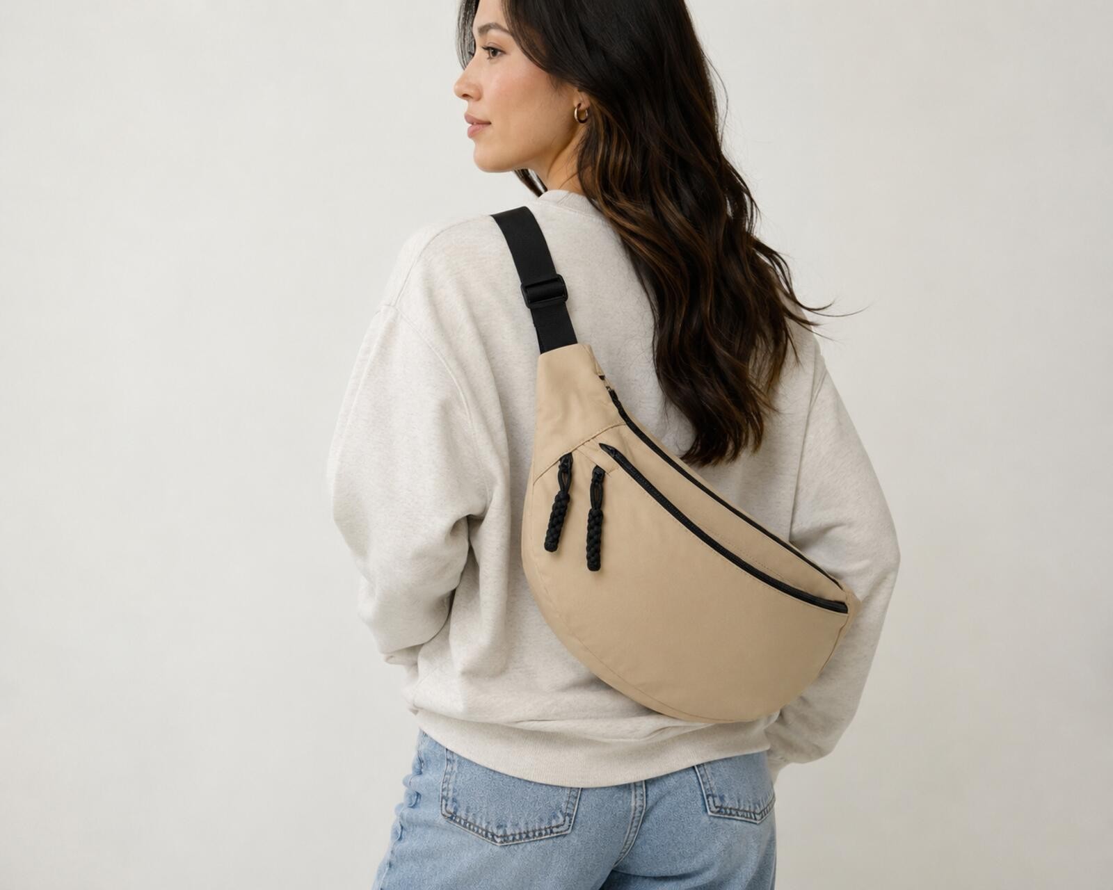 YOU JIBEAR Beige Crescent Crossbody Sling Bag Adjustable Strap