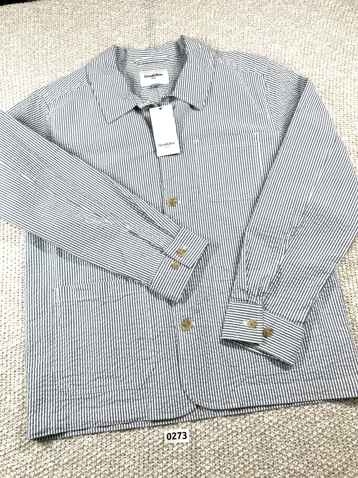 Goodfellow & Co Seersucker Shirt Jacket Blue White Stripe NWT Men’s M 0273