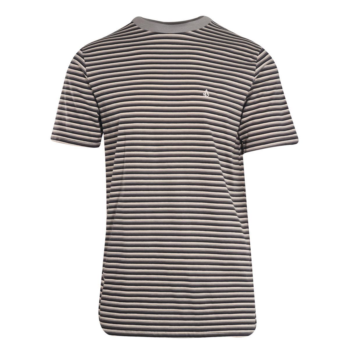 Volcom Men’s T-Shirt Black Grey White Thick Striped S/S Tee (S31)