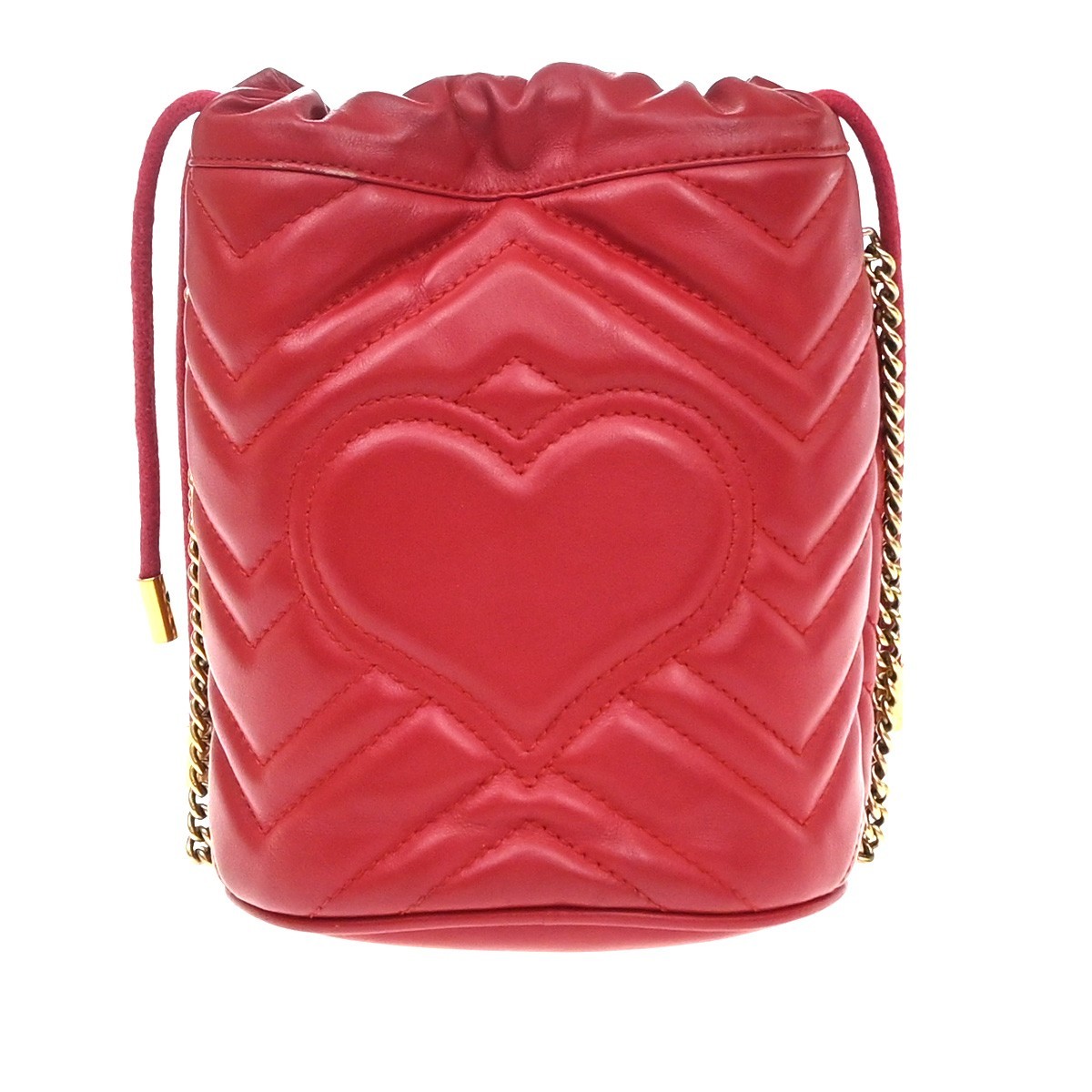 GUCCI GG Marmont Drawstring Chain Crossbody Shoulder Bag Leather Red GHW 84TA683
