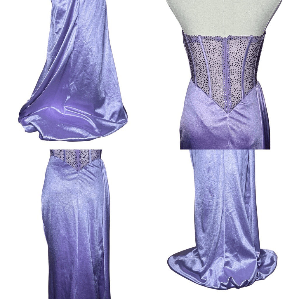 NWT Ladivine By Cinderella Divine Lavender Prom Long Gown Size 4 Satin Beaded
