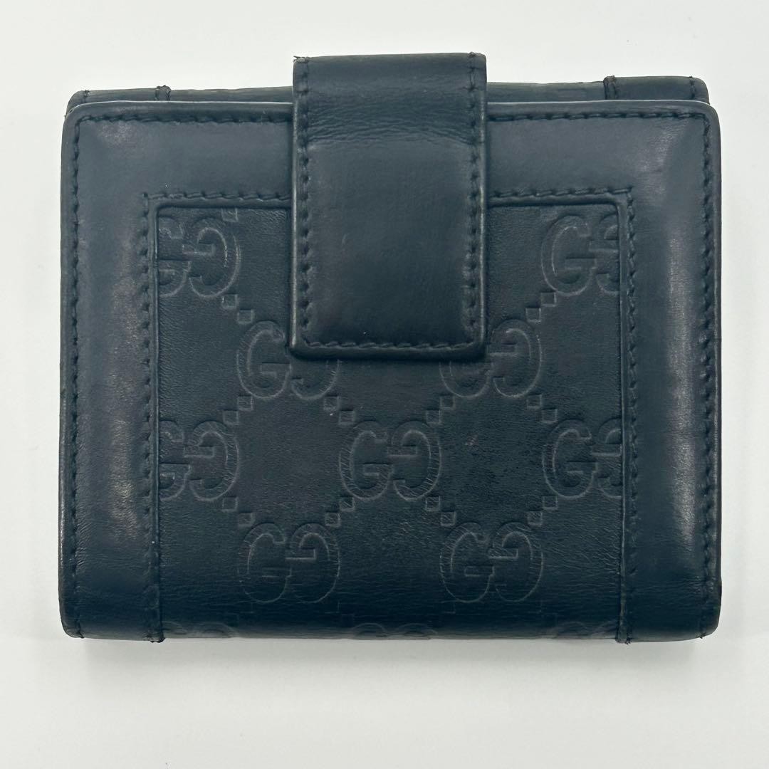 Excellent condition GUCCI Folding Wallet Horsebit Plate Shima Leather Black