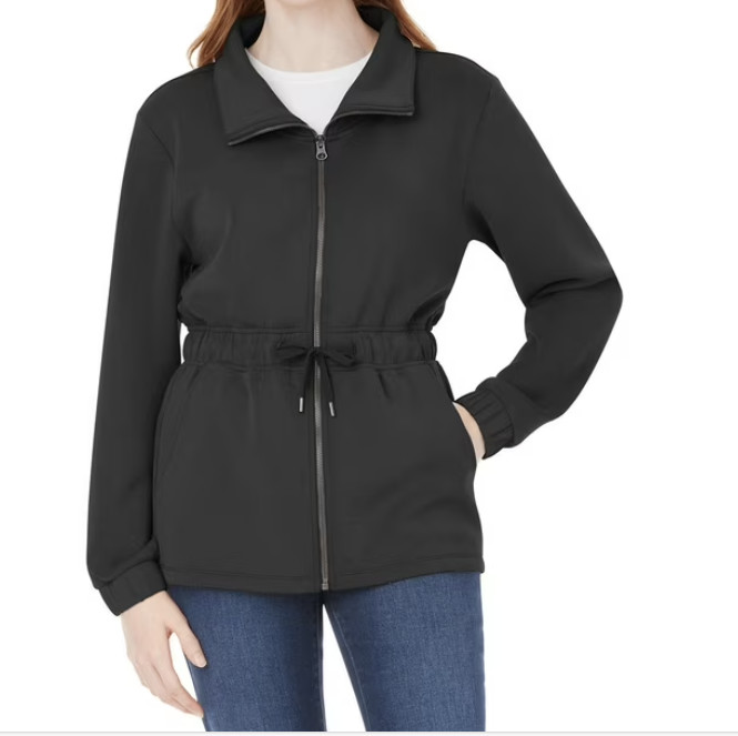 Jacket Black Sandwash Pockets Draw String Waist Women’s XS By Member’s Mark