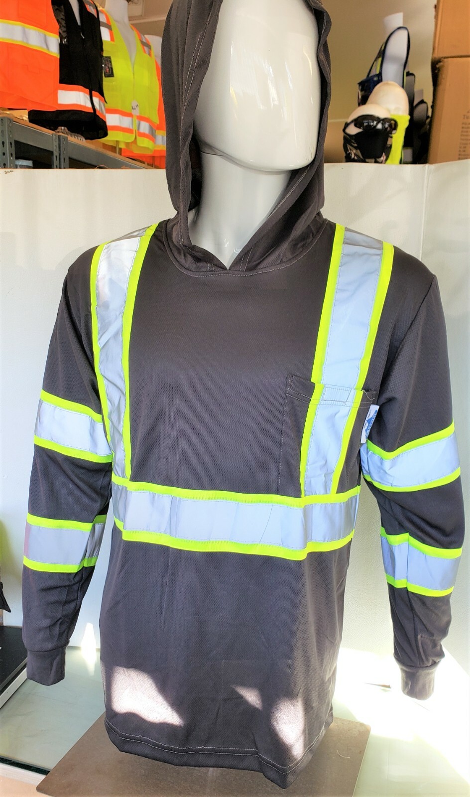 Gray High Visibility Reflective,Safety Shirt with hoodie / HOODIE SHIRT