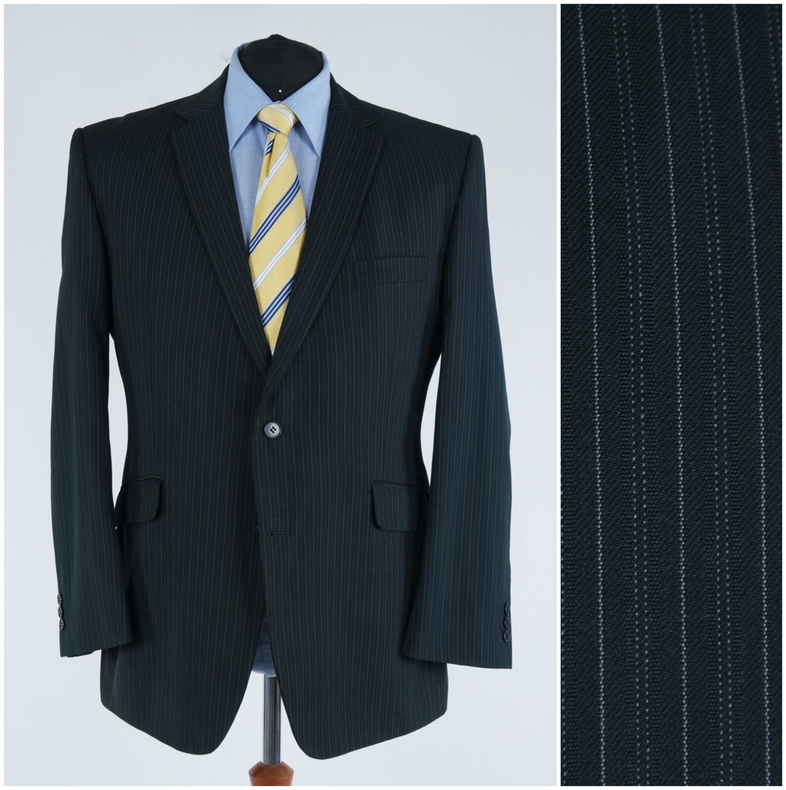 Mens Striped Black Sport Coat 46R US Size LIMEHAUS Blazer Jacket