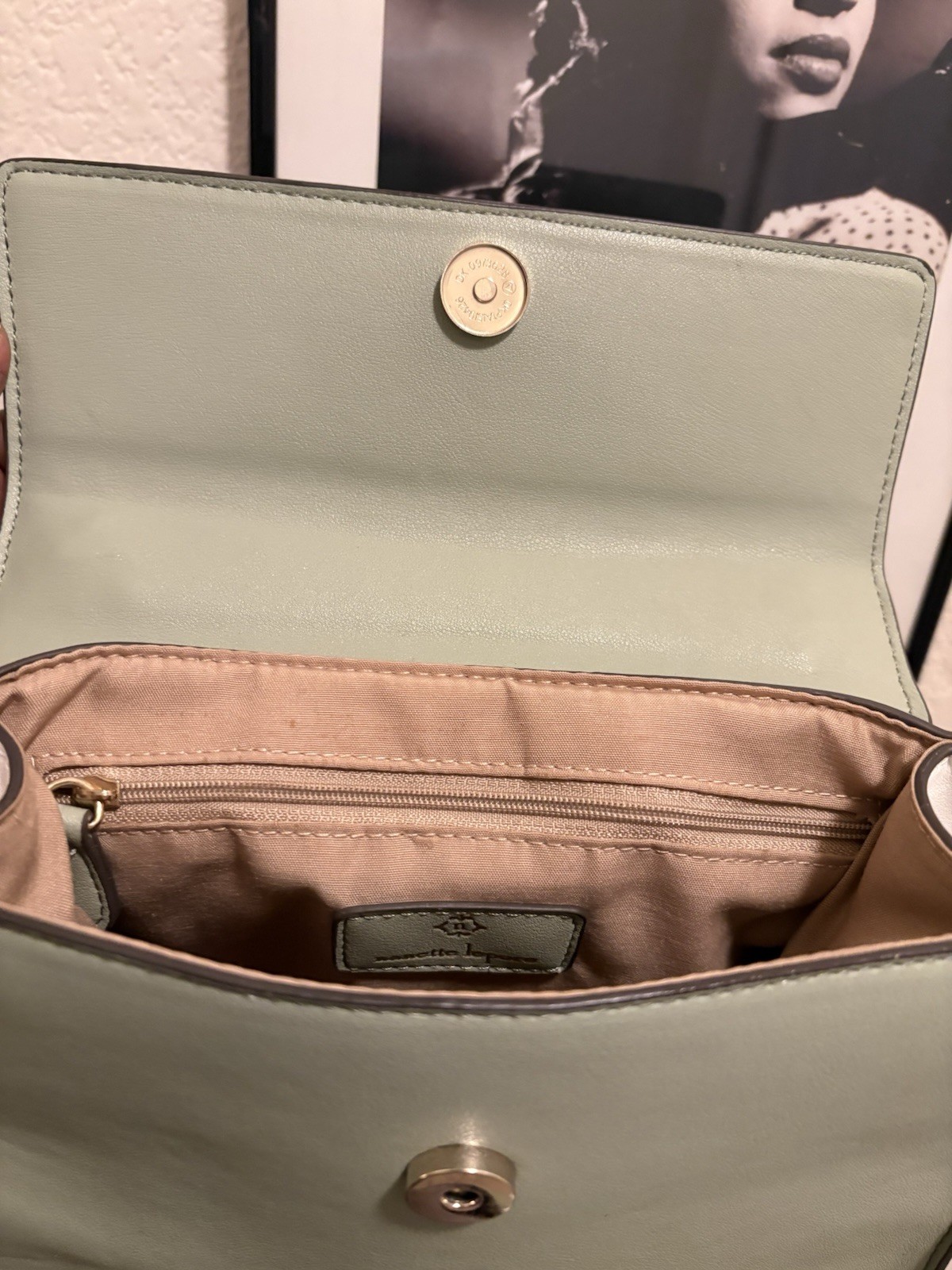 Nanette Lepore Sea Foam Green Beaded Handle Crossbody Satchel Vegan Leather