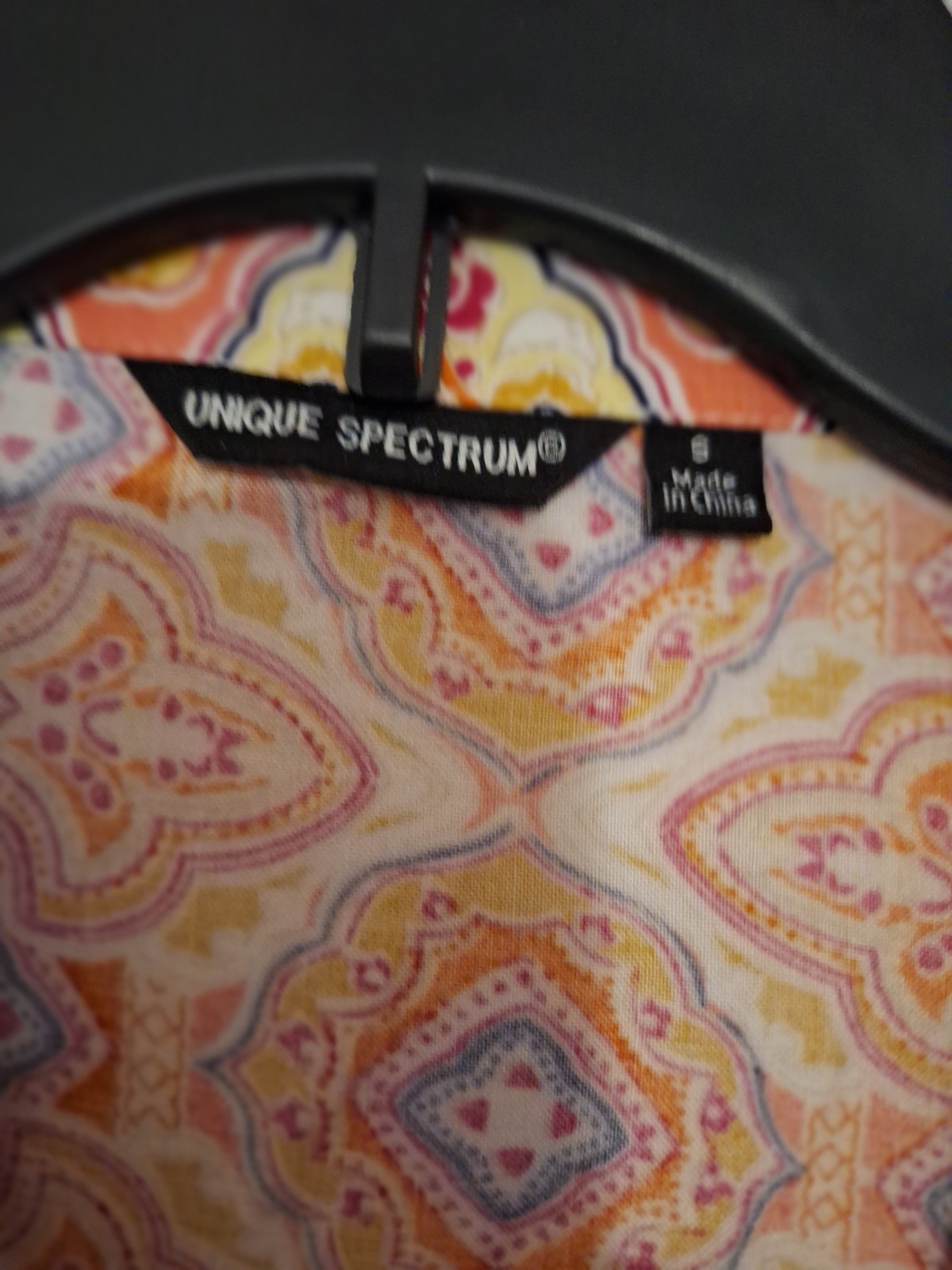 Unique Spectrum Orange Paisley Collared 3/4 Sleeve Blouse Top Women’s S