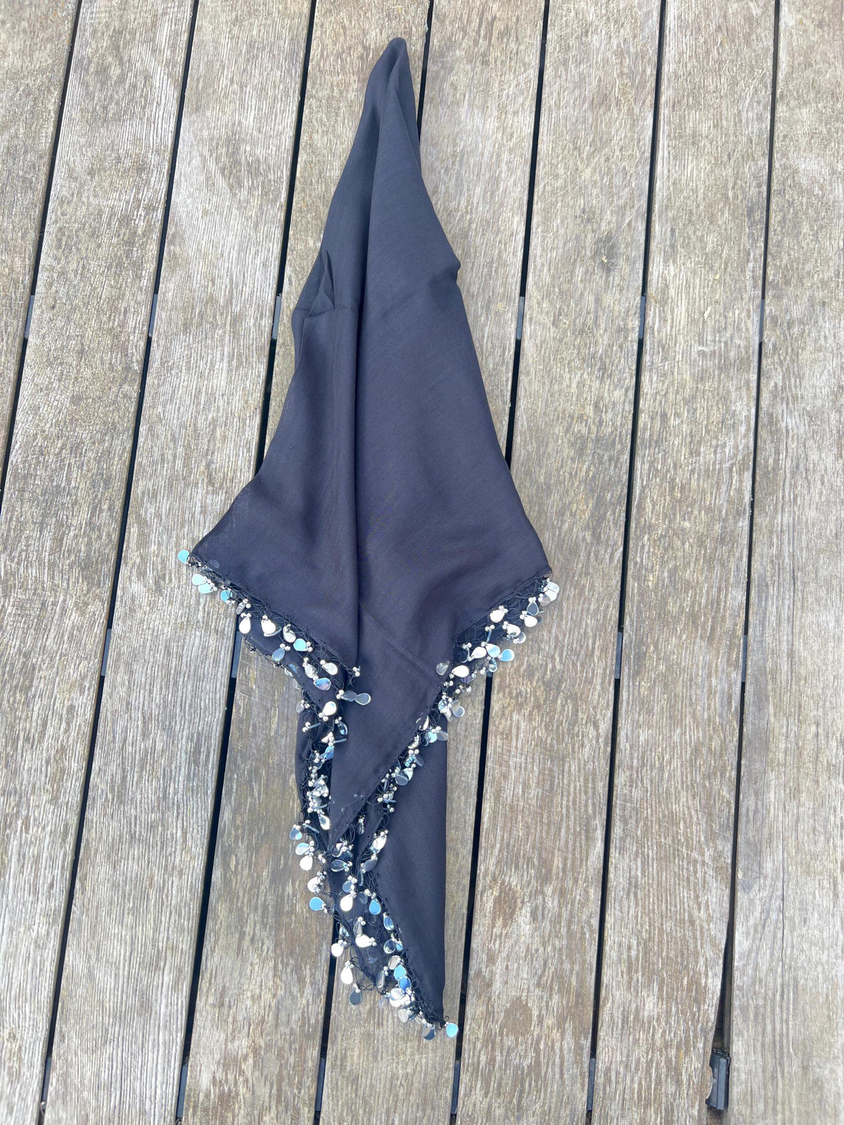 Handmade Black Turkish Crochet Edge Yazma Headscarf Cotton Unique Boho Vintage