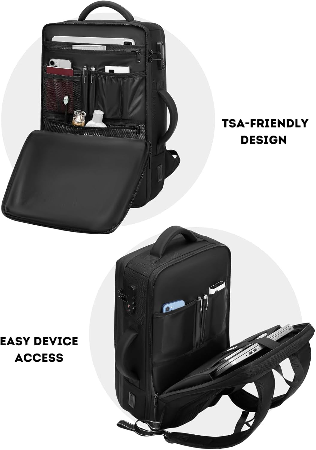 70L Expandable Vacuum Backpack with Pump, TSA Lock & USB Charging Port