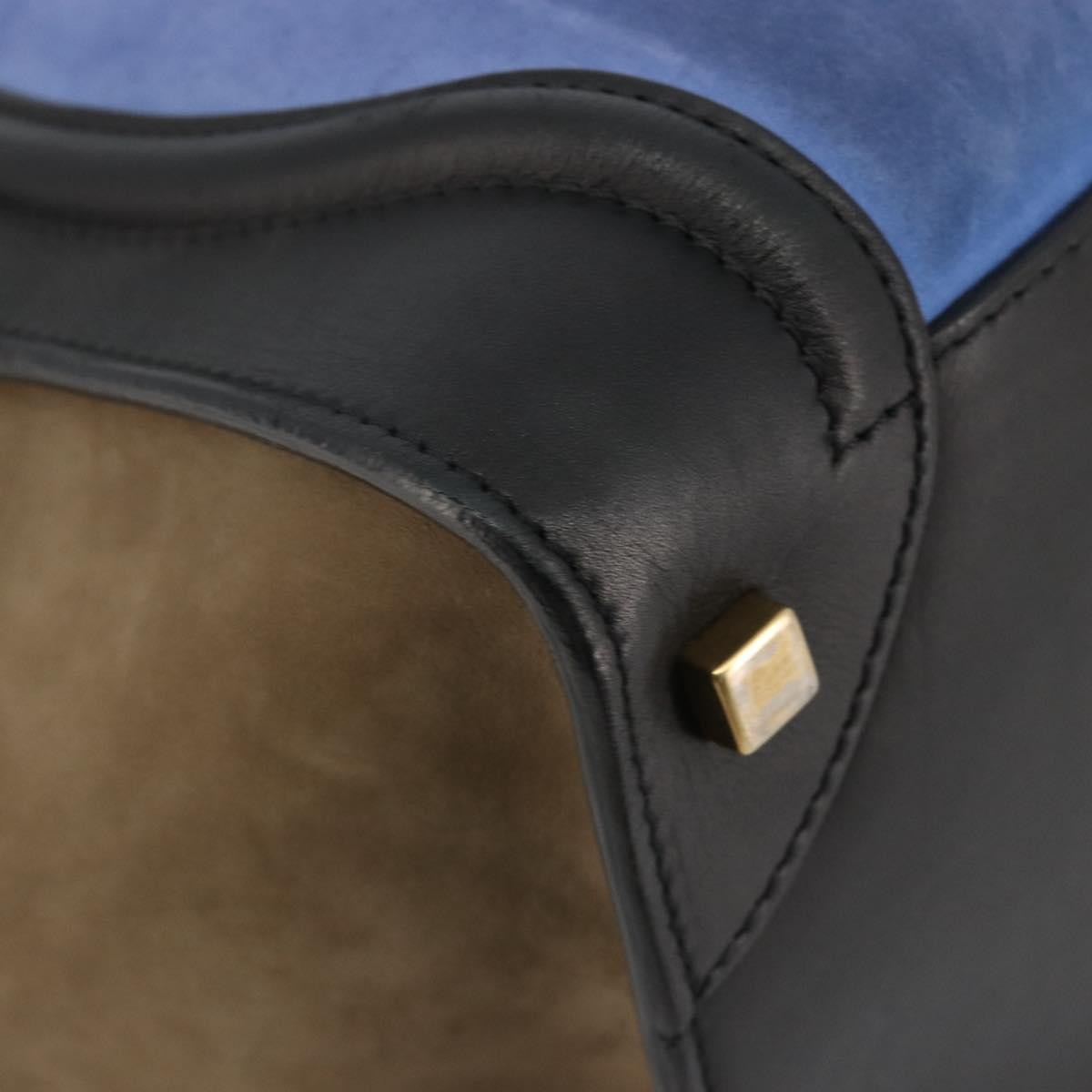 CELINE Luggage Mini Shopper Hand Bag Suede Light Blue Gold Auth ep14637A