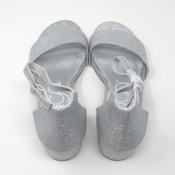 Sugar Noelle Silver Glitter Ankle Strap Block Heel Sandals Size 6M