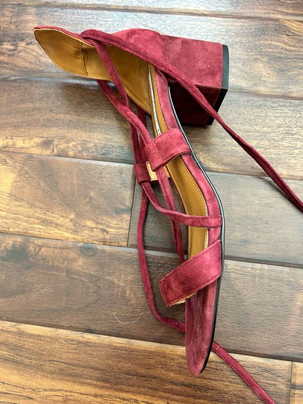 & Other Stories Burgundy Suede Lace-Up Block Heel Sandals Size 40
