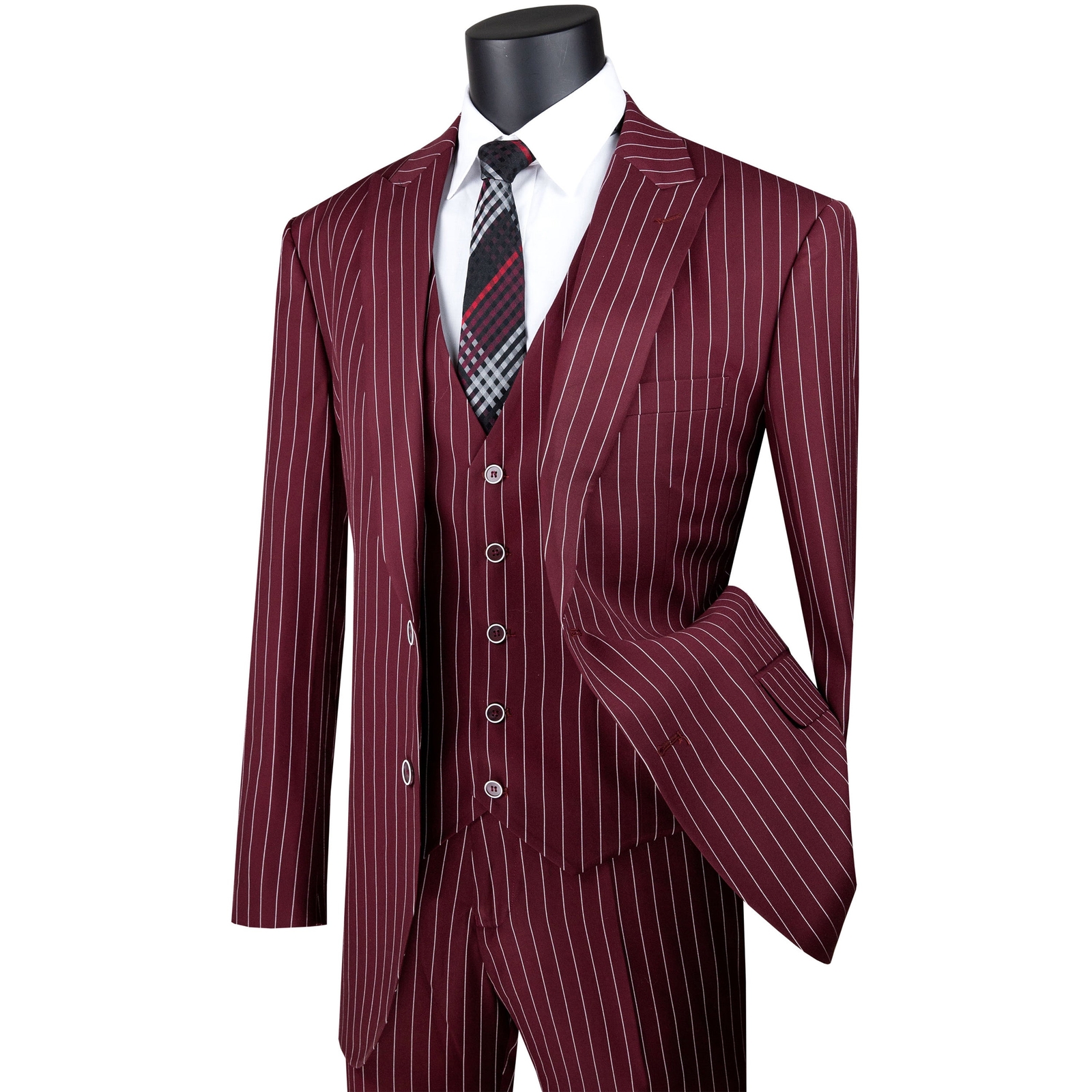 VINCI Men’s Gangster Stripe 3-Piece Suit 38S-62L, 3 Colors, Classic-Fit – NEW