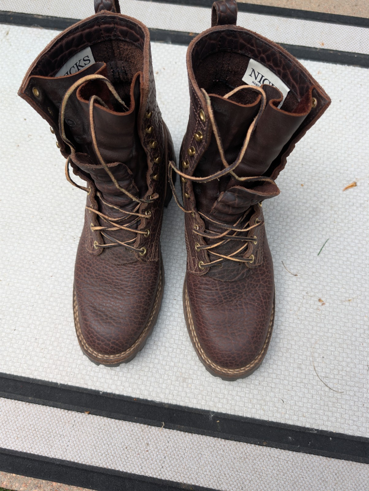 Nicks Handmade Boots MTO Shrunken Bison Walnut HNW Last Vibram V100 Lug 11.5D