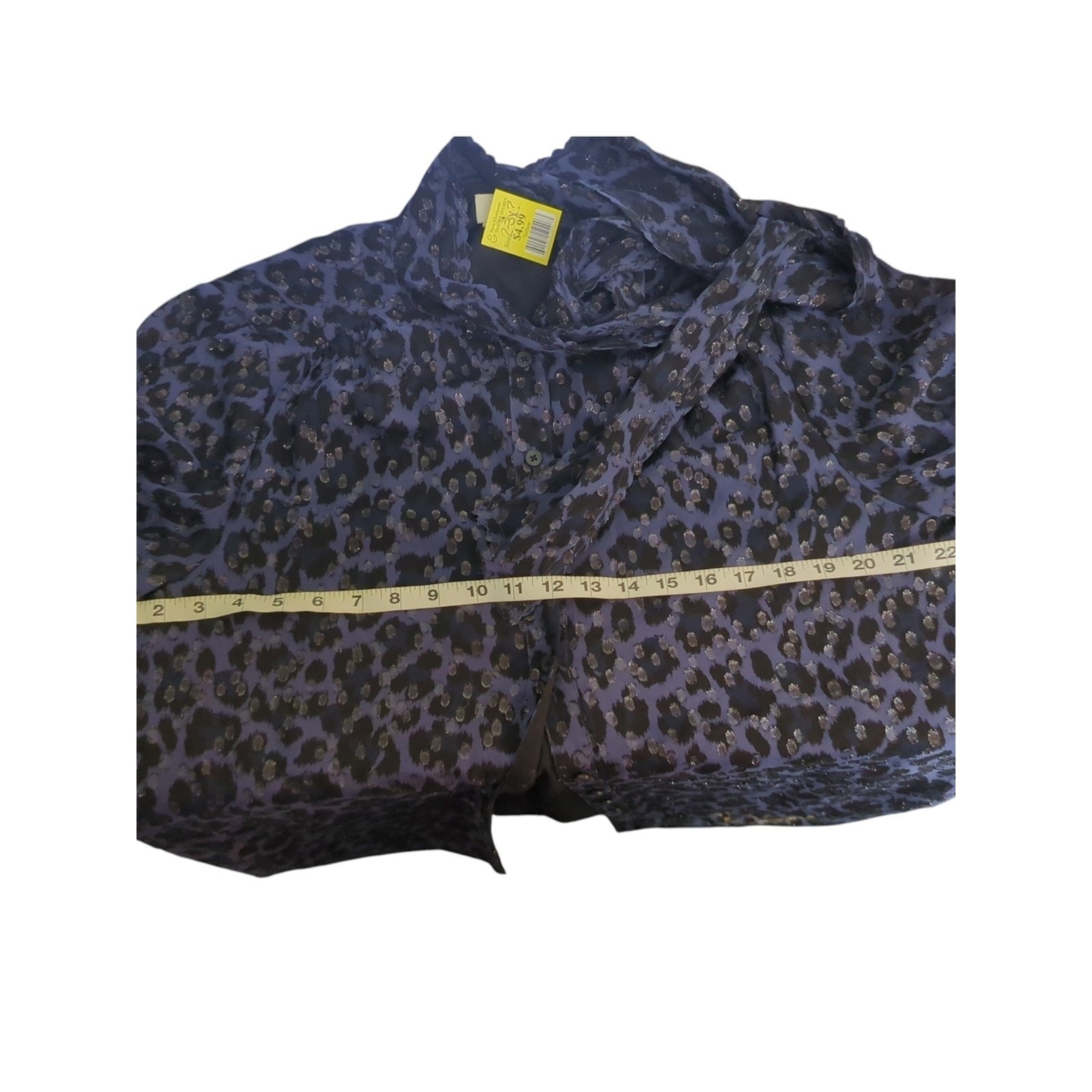 Kate Spade “Wild Ones” Clip Dot Leopard Blouse Silk Metallic Neck Bow Large