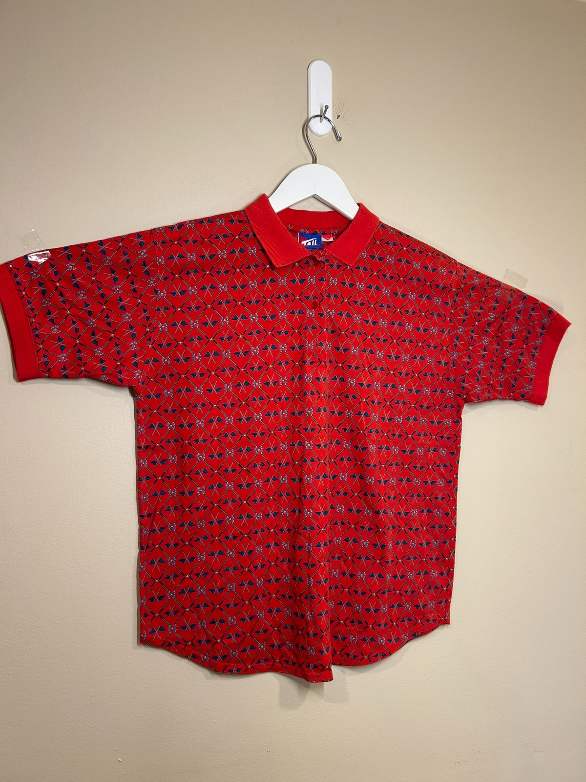 Tail Ladies Vintage Red Flag Clubs Button Athletic Golf Polo USA Made Sz Medium